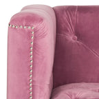 Fauteuil club une place en coton prune/blanc avec garniture cloutée argentée et pieds transparents