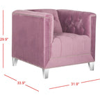 Fauteuil club une place en coton prune/blanc avec garniture cloutée argentée et pieds transparents