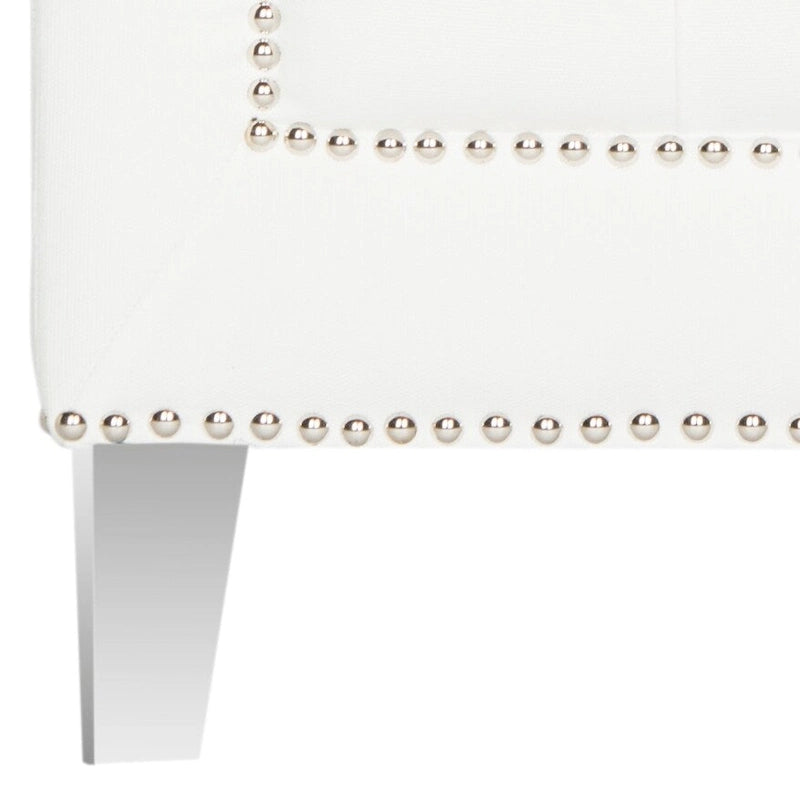 Fauteuil club une place en coton prune/blanc avec garniture cloutée argentée et pieds transparents