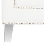 Fauteuil club une place en coton prune/blanc avec garniture cloutée argentée et pieds transparents