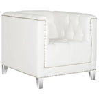 Fauteuil club une place en coton prune/blanc avec garniture cloutée argentée et pieds transparents