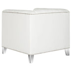 Fauteuil club une place en coton prune/blanc avec garniture cloutée argentée et pieds transparents