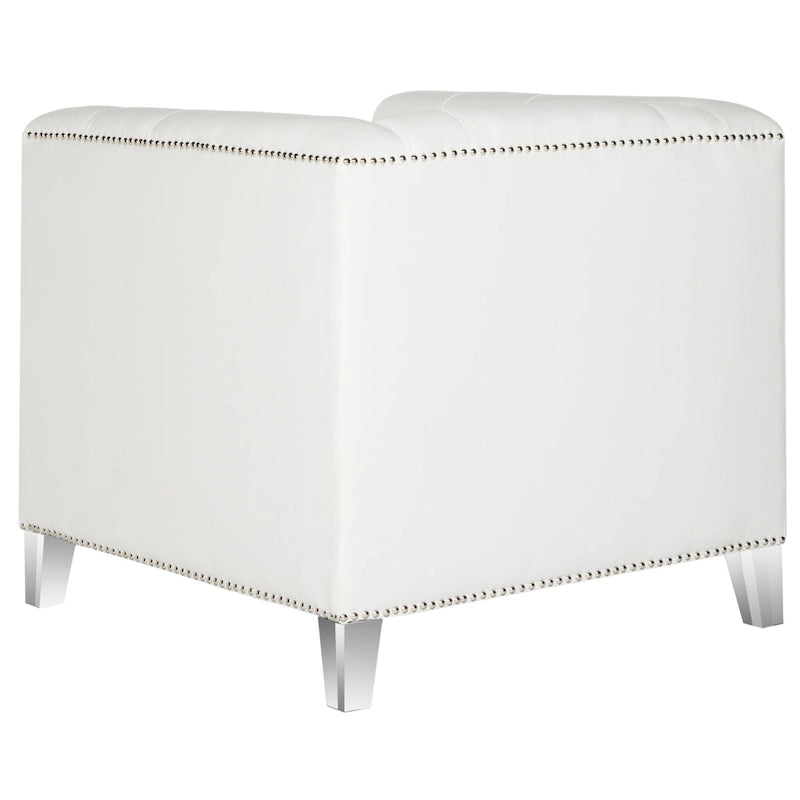 Fauteuil club une place en coton prune/blanc avec garniture cloutée argentée et pieds transparents
