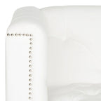 Fauteuil club une place en coton prune/blanc avec garniture cloutée argentée et pieds transparents
