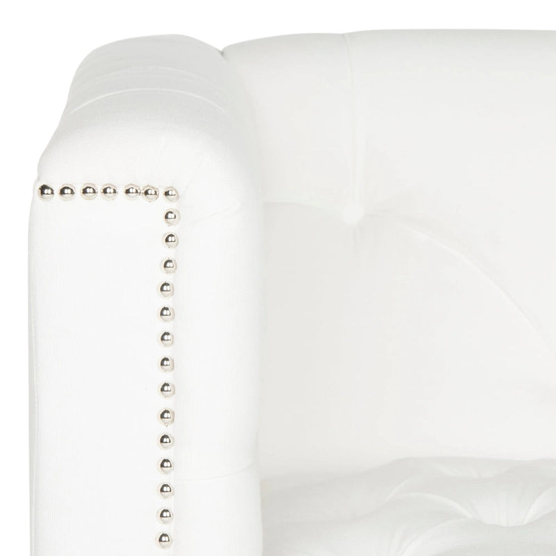 Fauteuil club une place en coton prune/blanc avec garniture cloutée argentée et pieds transparents