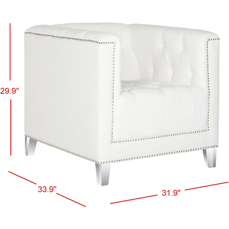 Fauteuil club une place en coton prune/blanc avec garniture cloutée argentée et pieds transparents