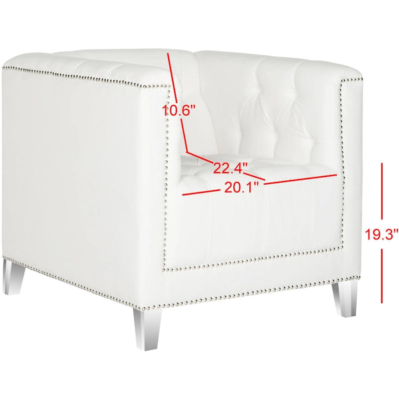 Fauteuil club une place en coton prune/blanc avec garniture cloutée argentée et pieds transparents
