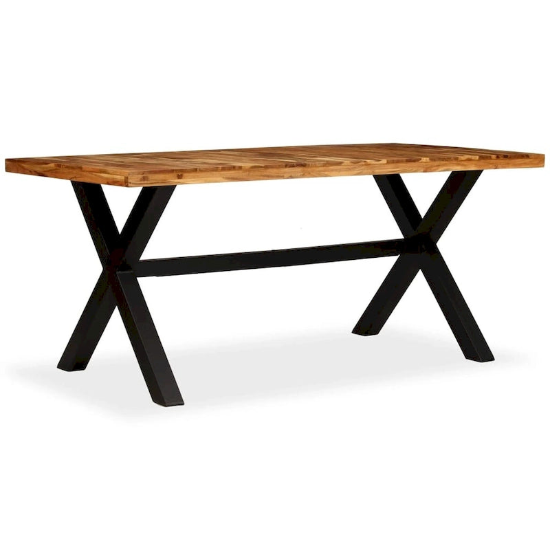 Table à manger marron en bois d'acacia et de manguier massif avec pieds en acier thermolaqué, 6 places