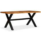 Table à manger marron en bois d'acacia et de manguier massif avec pieds en acier thermolaqué, 6 places