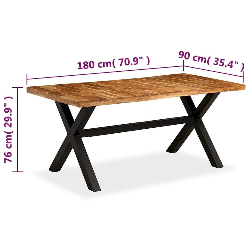 Table à manger marron en bois d'acacia et de manguier massif avec pieds en acier thermolaqué, 6 places