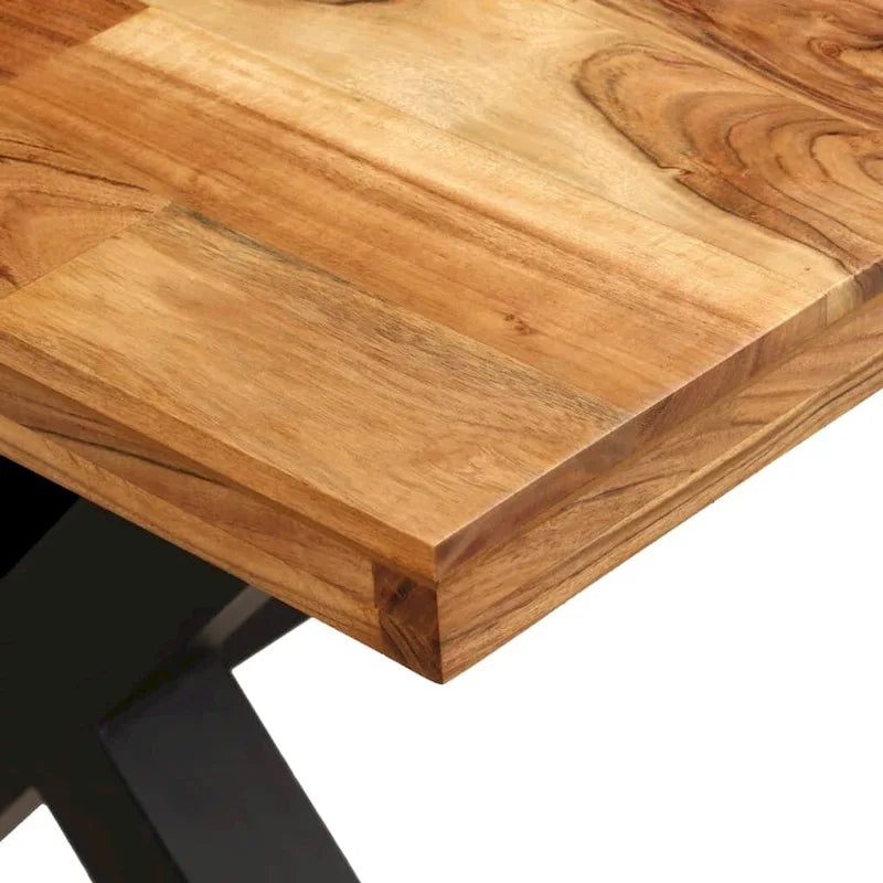 Table à manger marron en bois d'acacia et de manguier massif avec pieds en acier thermolaqué, 6 places
