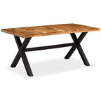 Table à manger marron en bois d'acacia et de manguier massif avec pieds en acier thermolaqué, 6 places