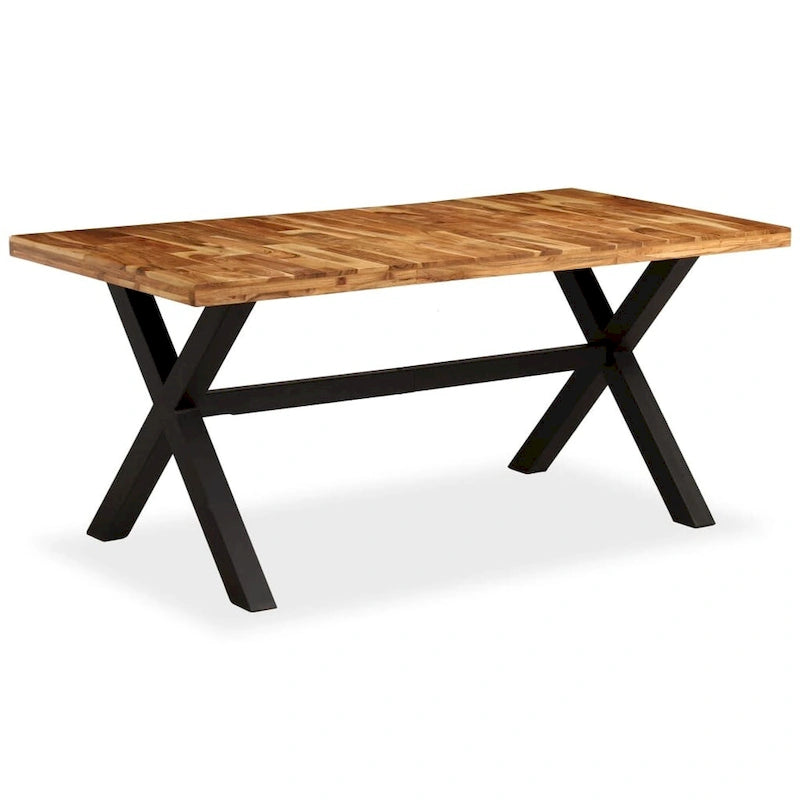 Table à manger marron en bois d'acacia et de manguier massif avec pieds en acier thermolaqué, 6 places