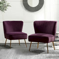 Fauteuil d'appoint sans accoudoirs en velours violet, avec dossier capitonné et pieds en métal doré, 1 place