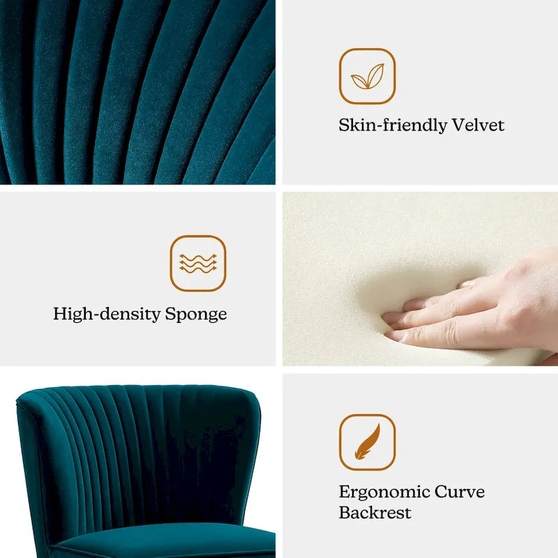 Fauteuil d'appoint sans accoudoirs en velours violet, avec dossier capitonné et pieds en métal doré, 1 place