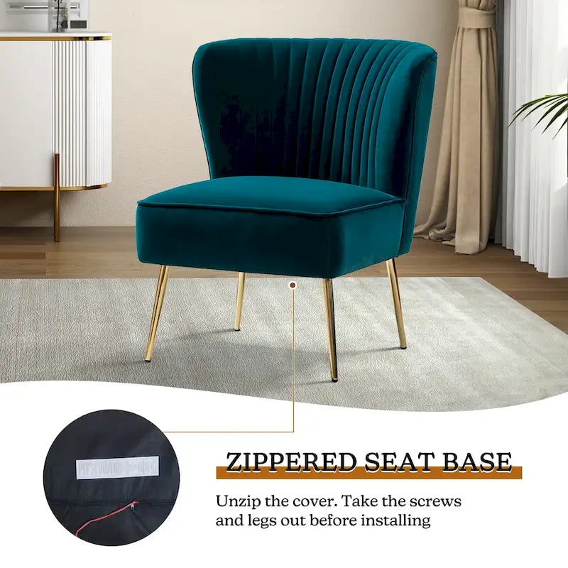 Fauteuil d'appoint sans accoudoirs en velours violet, avec dossier capitonné et pieds en métal doré, 1 place