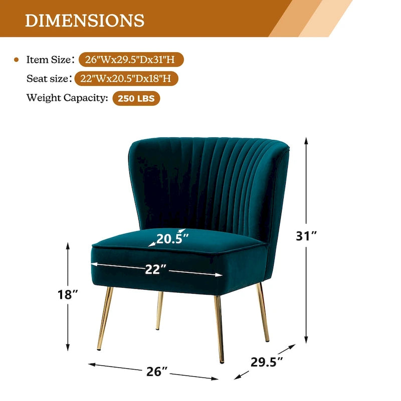 Fauteuil d'appoint sans accoudoirs en velours violet, avec dossier capitonné et pieds en métal doré, 1 place