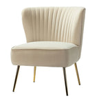 Fauteuil d'appoint sans accoudoirs en velours violet, avec dossier capitonné et pieds en métal doré, 1 place