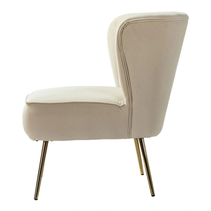 Fauteuil d'appoint sans accoudoirs en velours violet, avec dossier capitonné et pieds en métal doré, 1 place