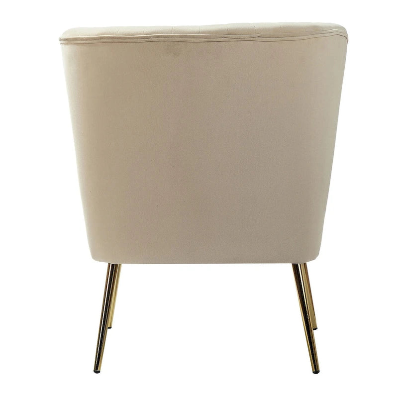 Fauteuil d'appoint sans accoudoirs en velours violet, avec dossier capitonné et pieds en métal doré, 1 place