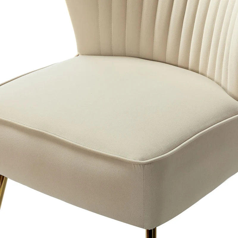 Fauteuil d'appoint sans accoudoirs en velours violet, avec dossier capitonné et pieds en métal doré, 1 place