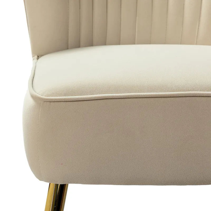 Fauteuil d'appoint sans accoudoirs en velours violet, avec dossier capitonné et pieds en métal doré, 1 place