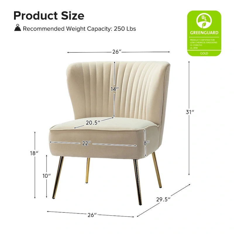 Fauteuil d'appoint sans accoudoirs en velours violet, avec dossier capitonné et pieds en métal doré, 1 place