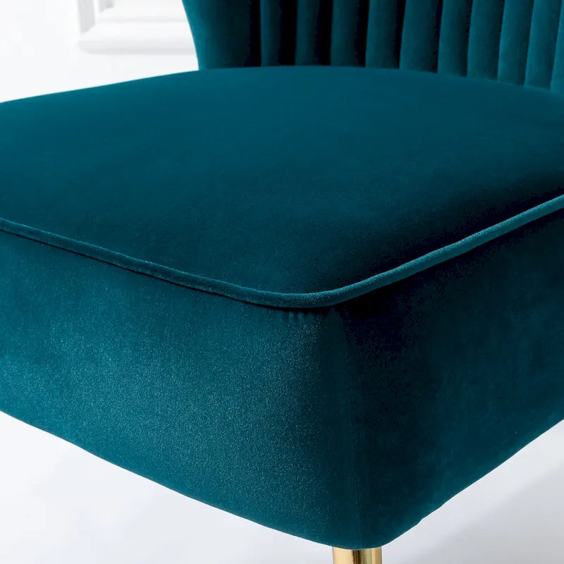 Fauteuil d'appoint sans accoudoirs en velours violet, avec dossier capitonné et pieds en métal doré, 1 place