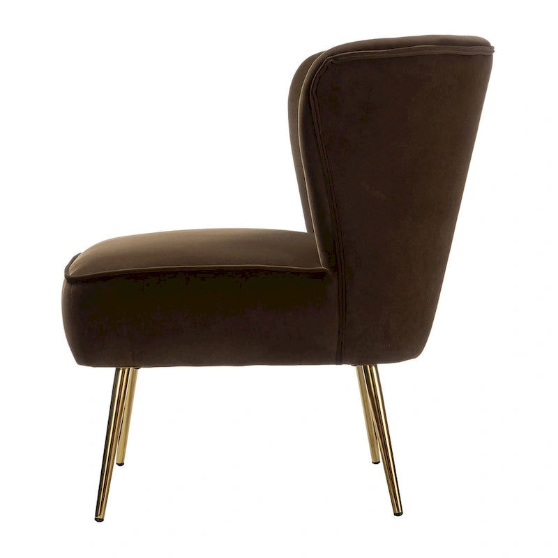 Fauteuil d'appoint sans accoudoirs en velours violet, avec dossier capitonné et pieds en métal doré, 1 place