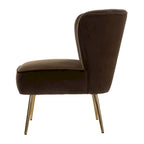 Fauteuil d'appoint sans accoudoirs en velours violet, avec dossier capitonné et pieds en métal doré, 1 place