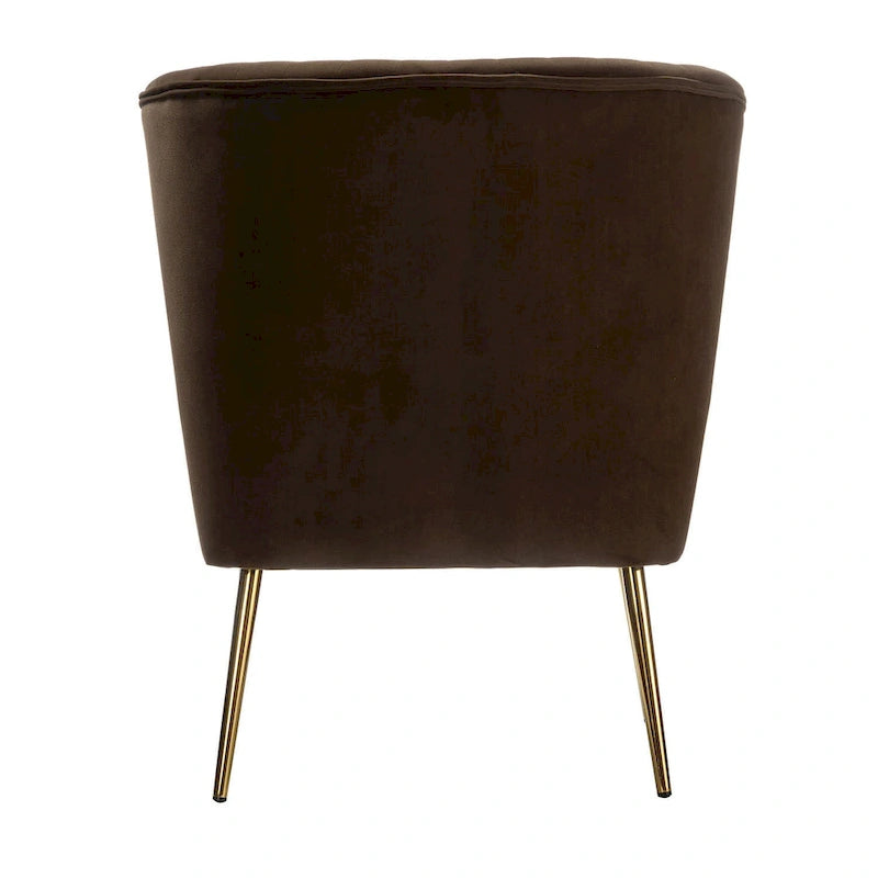 Fauteuil d'appoint sans accoudoirs en velours violet, avec dossier capitonné et pieds en métal doré, 1 place