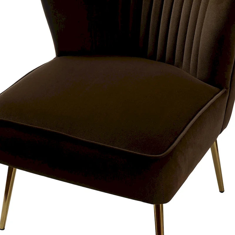 Fauteuil d'appoint sans accoudoirs en velours violet, avec dossier capitonné et pieds en métal doré, 1 place