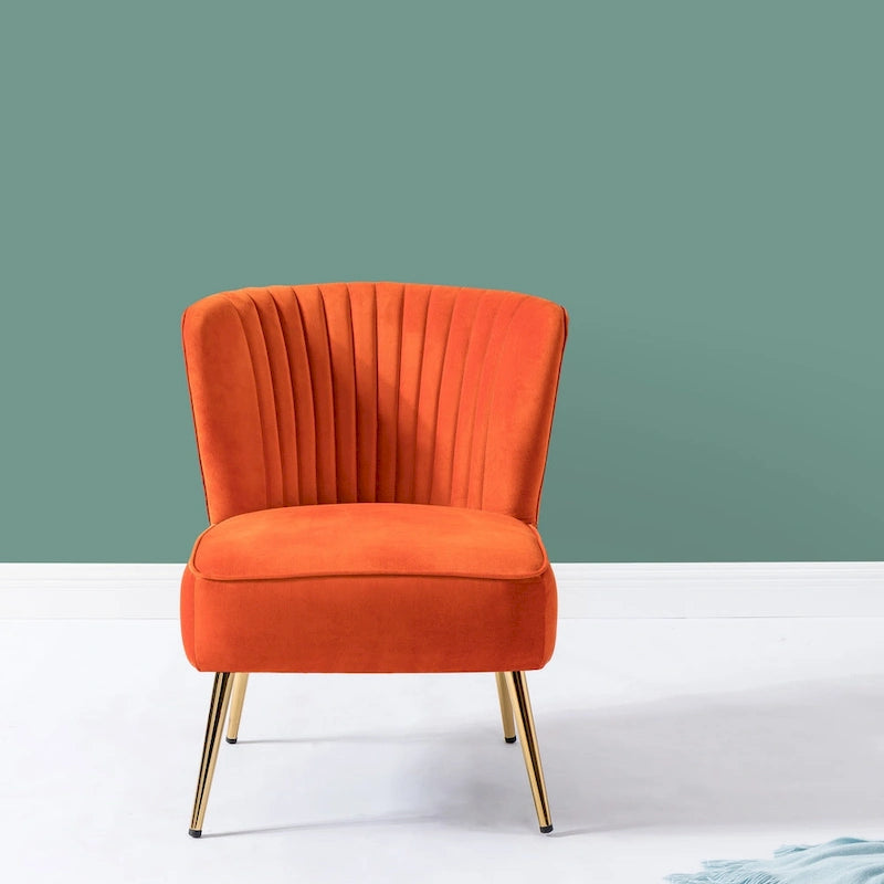 Fauteuil d'appoint sans accoudoirs en velours violet, avec dossier capitonné et pieds en métal doré, 1 place