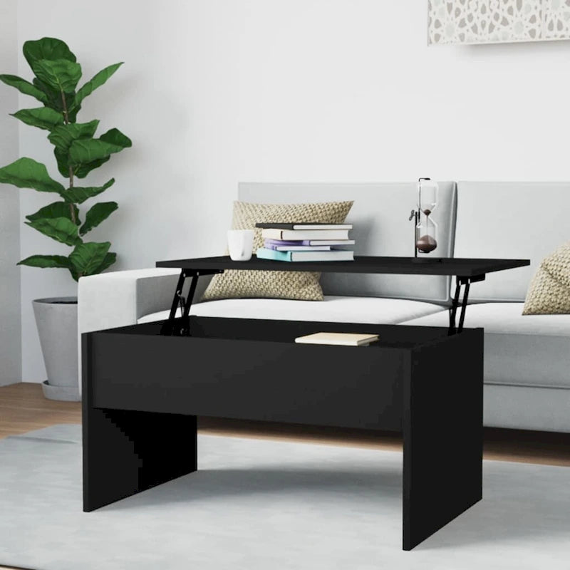 Table basse relevable multicolore avec rangement dissimulé, bois d'ingénierie, assemblage par 1 personne