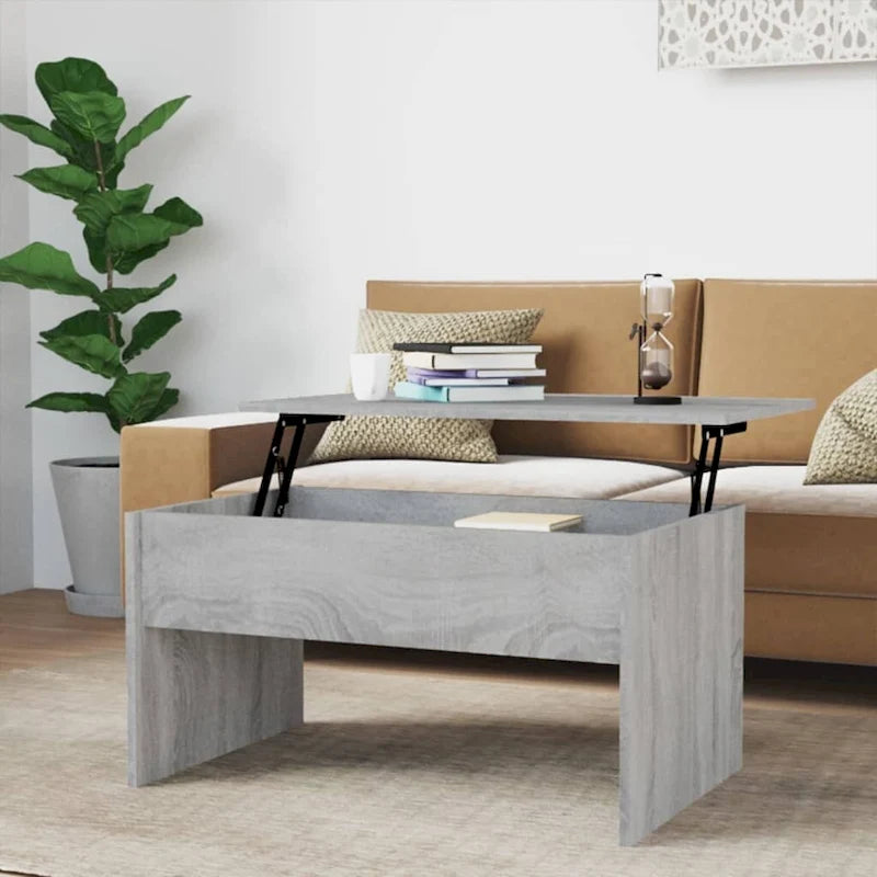Table basse relevable multicolore avec rangement dissimulé, bois d'ingénierie, assemblage par 1 personne