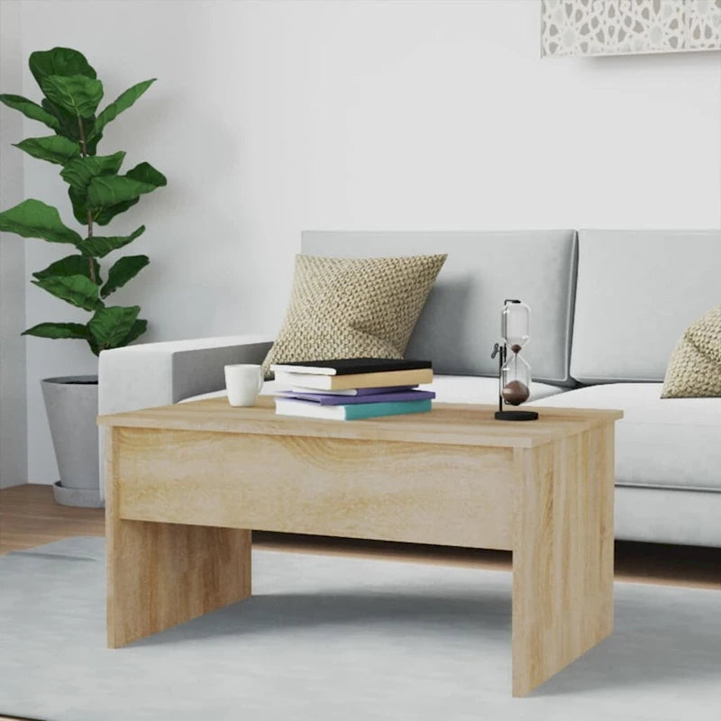 Table basse relevable multicolore avec rangement dissimulé, bois d'ingénierie, assemblage par 1 personne