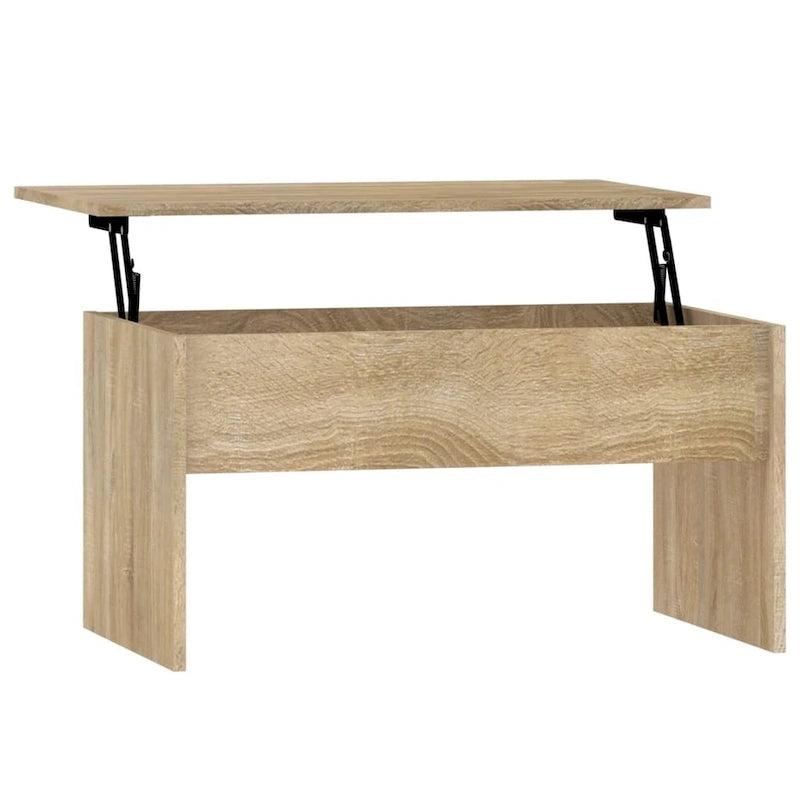 Table basse relevable multicolore avec rangement dissimulé, bois d'ingénierie, assemblage par 1 personne