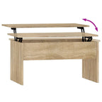 Table basse relevable multicolore avec rangement dissimulé, bois d'ingénierie, assemblage par 1 personne