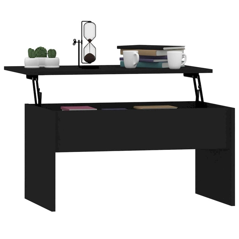 Table basse relevable multicolore avec rangement dissimulé, bois d'ingénierie, assemblage par 1 personne