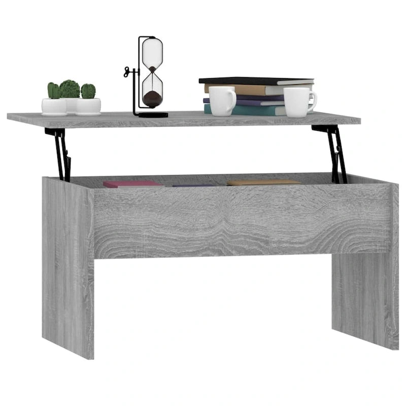 Table basse relevable multicolore avec rangement dissimulé, bois d'ingénierie, assemblage par 1 personne
