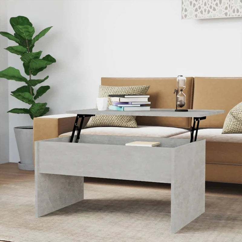 Table basse relevable multicolore avec rangement dissimulé, bois d'ingénierie, assemblage par 1 personne