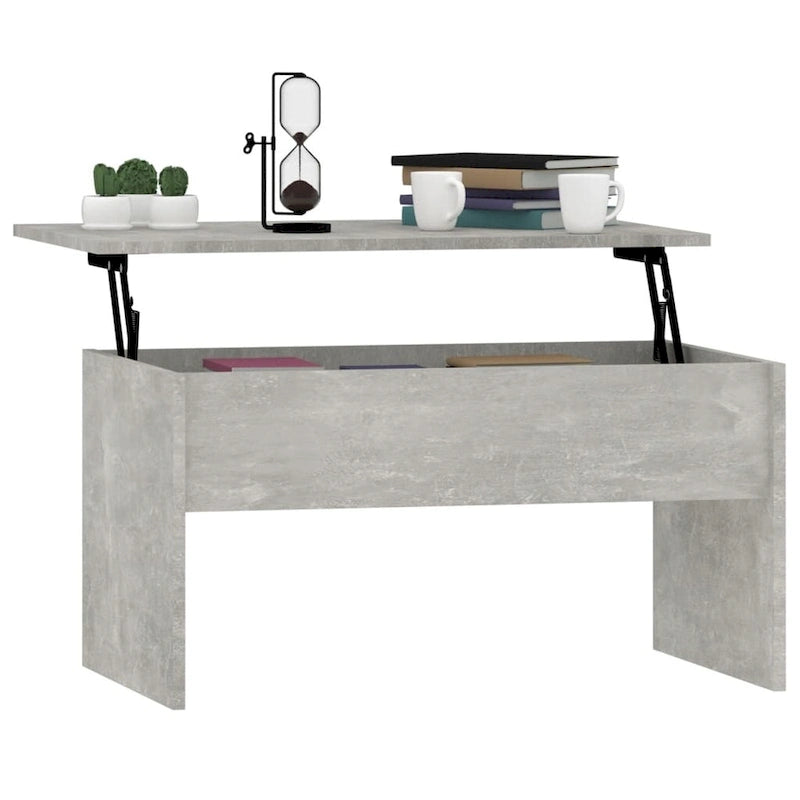 Table basse relevable multicolore avec rangement dissimulé, bois d'ingénierie, assemblage par 1 personne
