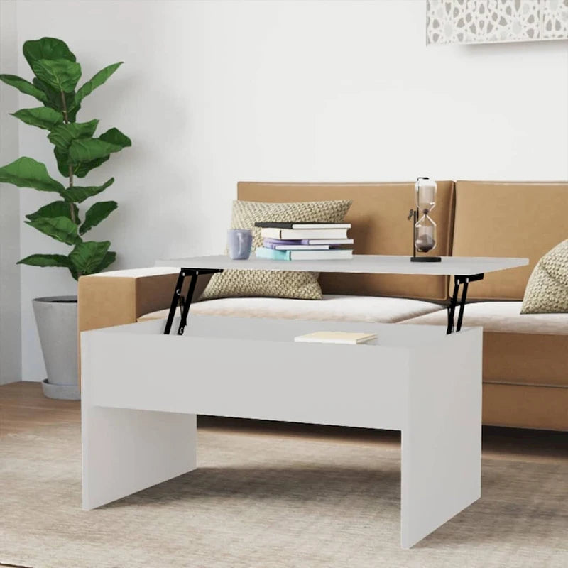 Table basse relevable multicolore avec rangement dissimulé, bois d'ingénierie, assemblage par 1 personne