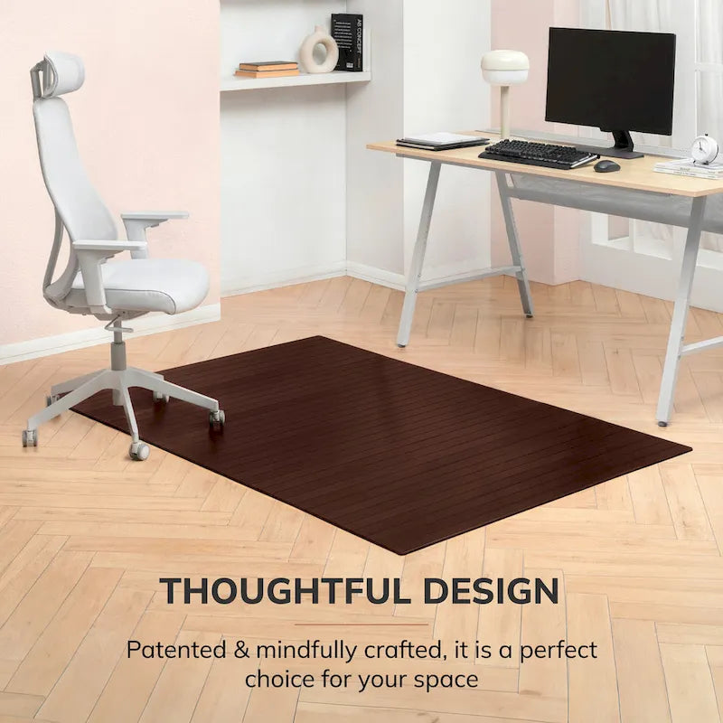 Tapis de Chaise de Bureau Rectangulaire en Bambou Cerisier / Noyer / Espresso avec Dos Antidérapant