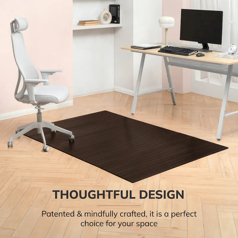 Tapis de Chaise de Bureau Rectangulaire en Bambou Cerisier / Noyer / Espresso avec Dos Antidérapant