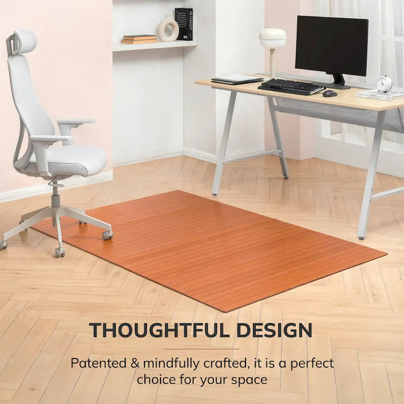 Tapis de Chaise de Bureau Rectangulaire en Bambou Cerisier / Noyer / Espresso avec Dos Antidérapant
