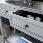 Console de ferme avec 2 tiroirs et pieds tournés, assemblage par 1 personne
