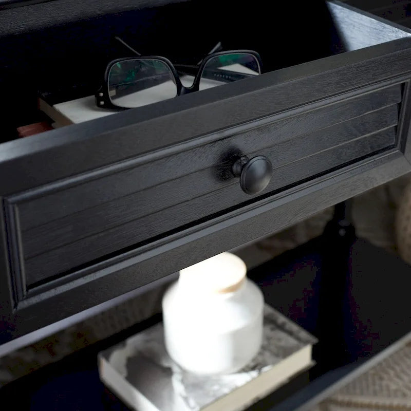 Console de ferme avec 2 tiroirs et pieds tournés, assemblage par 1 personne