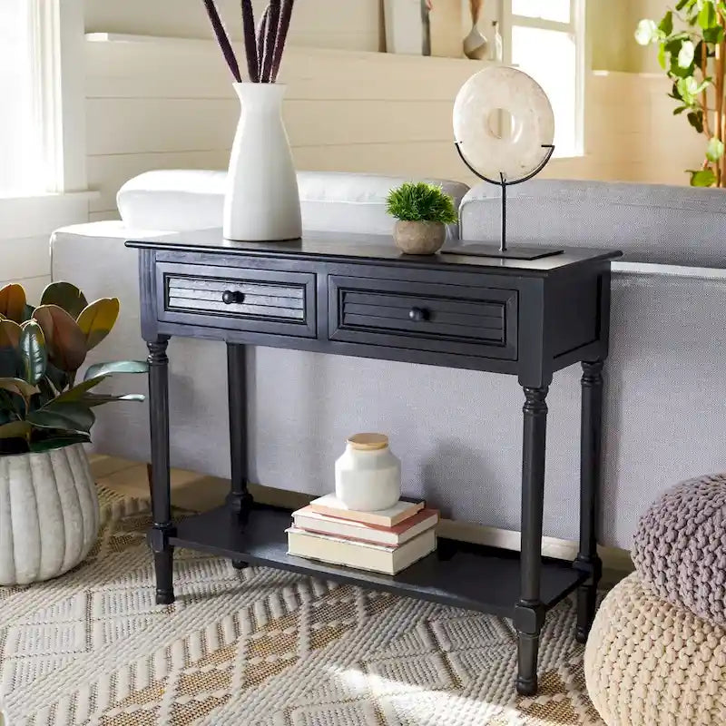 Console de ferme avec 2 tiroirs et pieds tournés, assemblage par 1 personne