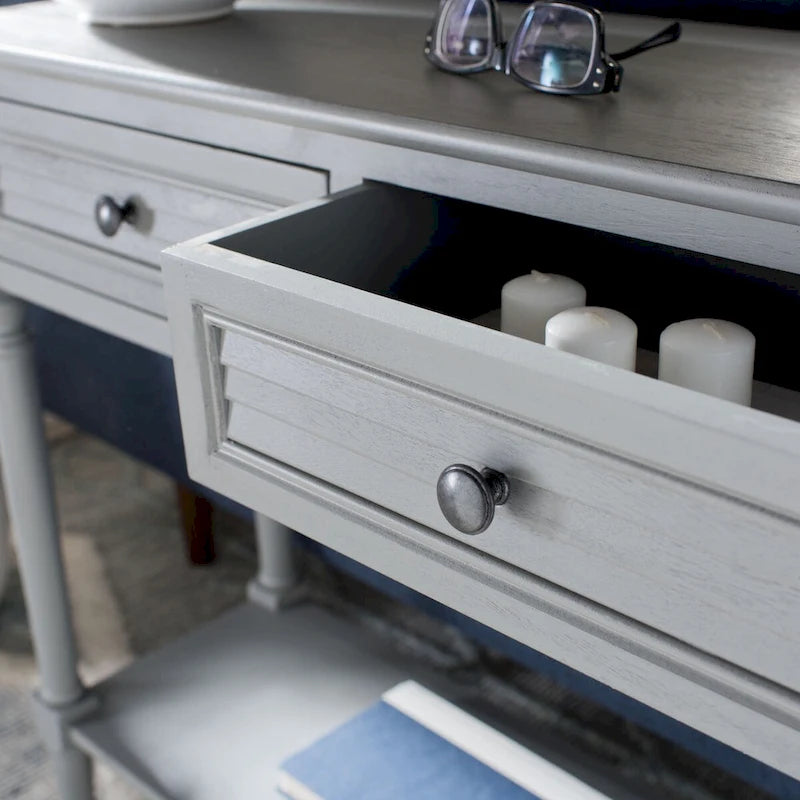 Console de ferme avec 2 tiroirs et pieds tournés, assemblage par 1 personne